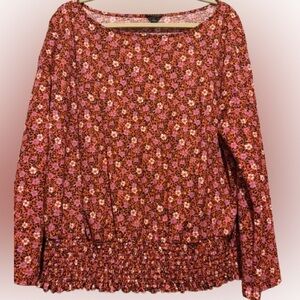 Ann Taylor Floral Long-Sleeve Top in Pink and Coral XL